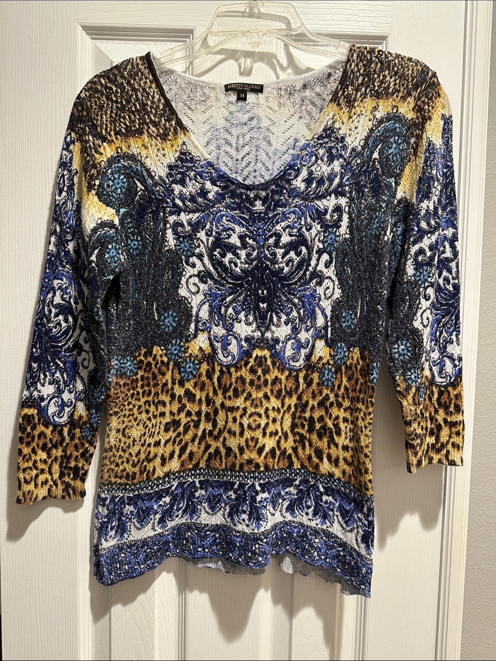 Alberto Makali Multicolor Scoop Neck Sweater - Blue, Gold, White, Black